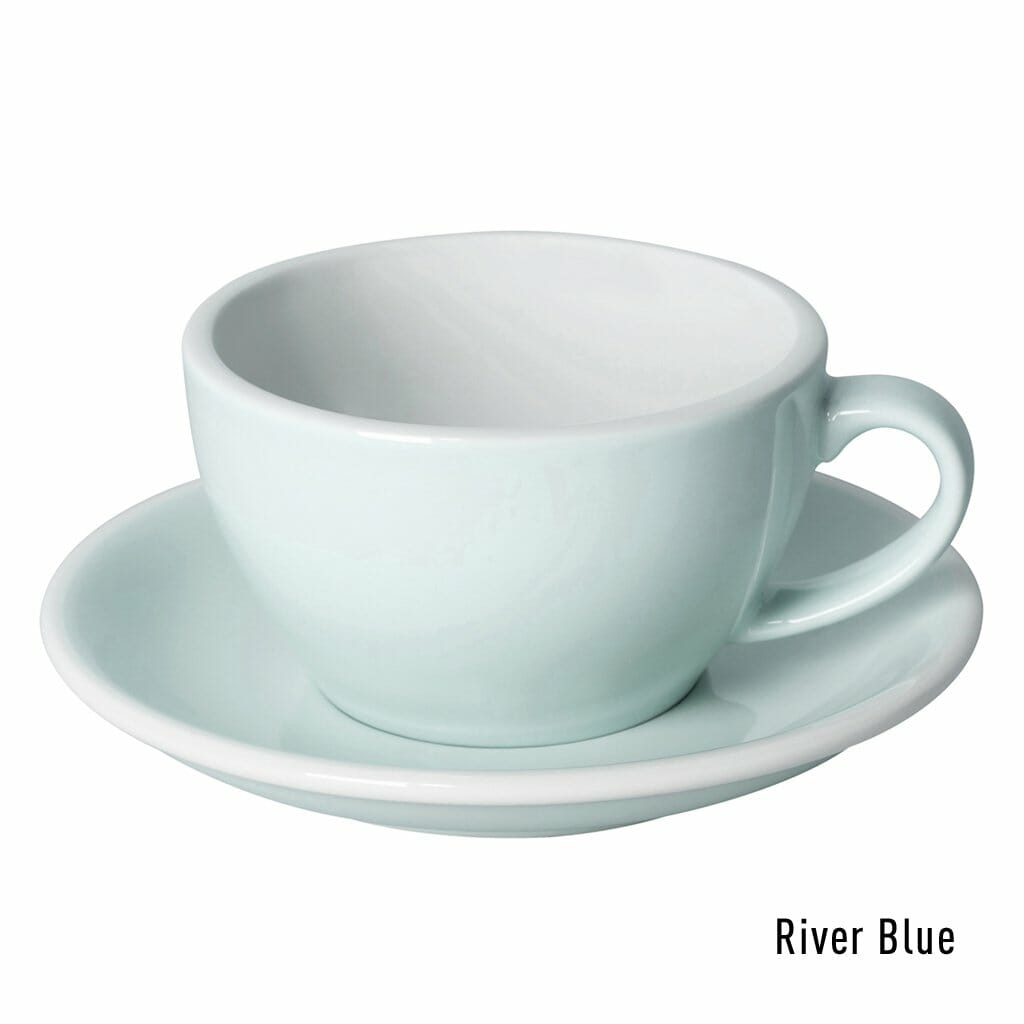 Piket Kind rem Egg Cappuccino Kop & Schotel 25 cl. River Blue bedrukken? Bereken uw prijs