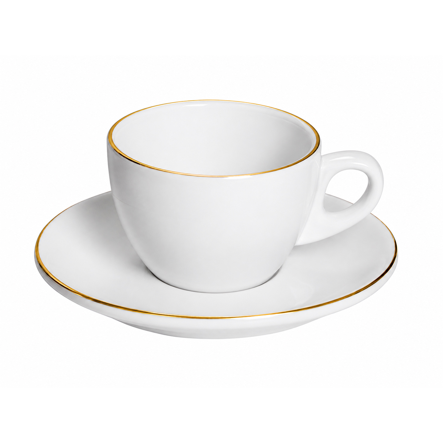 Style cappuccino kop en schotel wit met gouden rand 19 cl.